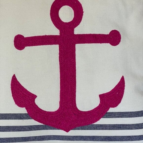 THRESHOLD Pink Embroidered Anchor White Blue Stripe Toss Pillow - Picture 8 of 15
